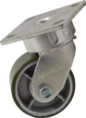 Albion - 4" Diam x 2" Wide x 5-5/8" OAH Top Plate Mount Swivel Caster - Polyurethane, 700 Lb Capacity, Roller Bearing, 4 x 4-1/2" Plate - Industrial Tool & Supply