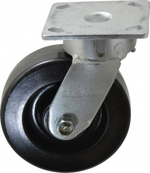 Albion - 6" Diam x 2" Wide x 7-1/2" OAH Top Plate Mount Swivel Caster - Phenolic, 1,200 Lb Capacity, Roller Bearing, 4 x 4-1/2" Plate - Industrial Tool & Supply