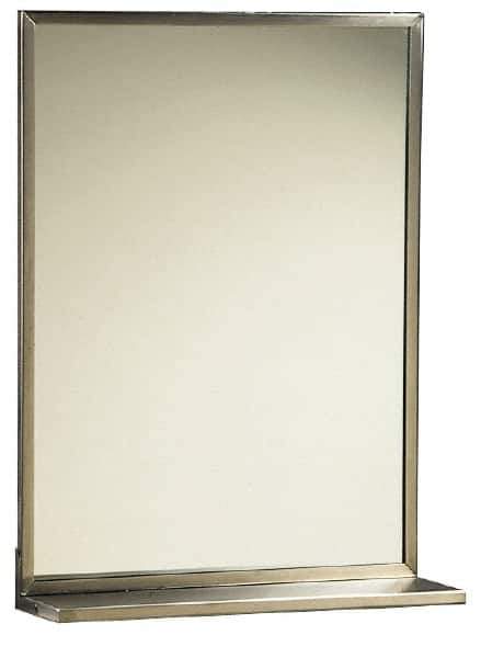 Made in USA - 18 Inch Wide x 24 Inch High, Theft Resistant Rectangular Glass Washroom Mirror - 5 Inch Deep Shelf, Stainless Steel Frame - Industrial Tool & Supply