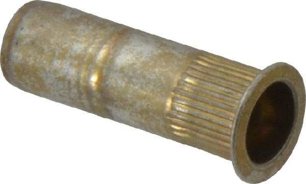 Made in USA - 1/4-20, 0.39 Insert Diam, 1.19" OAL, Knurled Body Closed End Threaded Insert - 0.3906" Hole Diam, 1/2" Head Diam, 1008/1010 Steel, Clear Protective Coating & Zinc Yellow Dichromate Finish - Industrial Tool & Supply