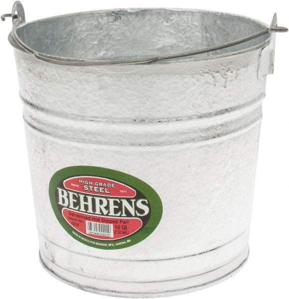 PRO-SOURCE - 10 Qt, 10-1/4" High, Galvanized Steel Round Gray Single Pail - Handle Included, 11" Top Diam - Industrial Tool & Supply