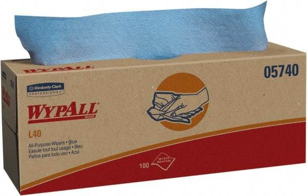 WypAll - L40 Dry General Purpose Wipes - Pop-Up, 9-3/4" x 16-3/8" Sheet Size, Blue - Industrial Tool & Supply