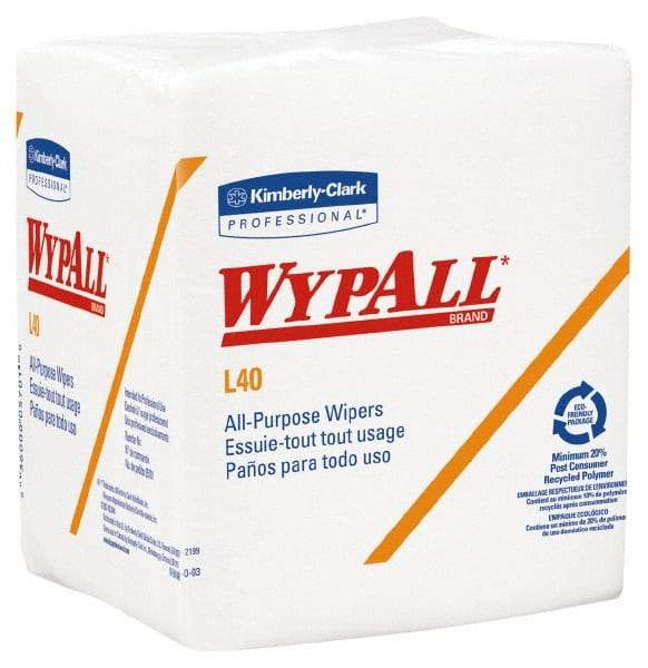 WypAll - L40 1/4 Fold General Purpose Wipes - Poly Pack, 12" x 12-1/2" Sheet Size, White - Industrial Tool & Supply