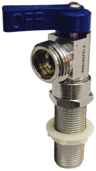 B&K Mueller - MIP and CxC 1/2 Inlet, 125 Max psi, Chrome Plated, Brass 1/4 Turn Ball Valve Design - 3/4 Hose Thread Outlet, Angle, Blue Handle - Industrial Tool & Supply