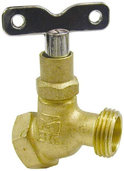B&K Mueller - 1/2" Pipe, 125 psi WOG Rating, Brass Hose Bibb, Stop Valve - Loose Key Handle, FNPT x GHT End Connections - Industrial Tool & Supply