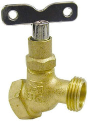 B&K Mueller - 3/4" Pipe, 125 psi WOG Rating, Brass Hose Bibb, Stop Valve - Loose Key Handle, FNPT x GHT End Connections - Industrial Tool & Supply