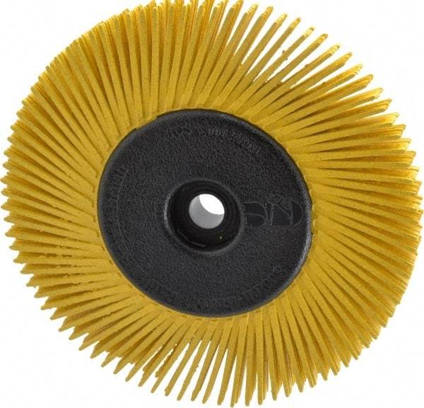 3M - 6" Diam, 1/2" Max Face Width, Plain Hole Radial Bristle Brush - 80 Grit, Medium Grade, 6,000 Max RPM, Yellow - Industrial Tool & Supply