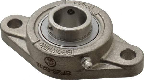 Browning - 1" ID, 4-7/8" OAL x 2-11/16" OAH 2-Bolt Flange - 1,651 Lb Static Cap, 2,801 Lb Dyn Cap, 3-57/64" Btw Mnt Hole Ctrs, Stainless Steel - Industrial Tool & Supply