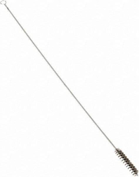 Schaefer Brush - 3" Long x 5/8" Diam Stainless Steel Long Handle Wire Tube Brush - Single Spiral, 27" OAL, 0.006" Wire Diam, 3/8" Shank Diam - Industrial Tool & Supply