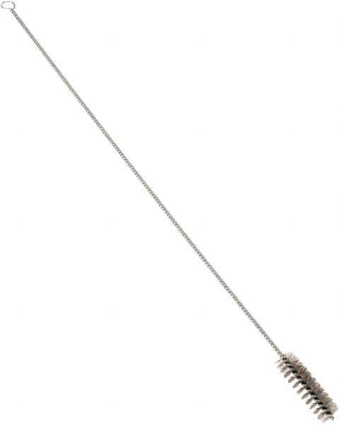 Schaefer Brush - 3" Long x 7/8" Diam Stainless Steel Long Handle Wire Tube Brush - Single Spiral, 27" OAL, 0.007" Wire Diam, 3/8" Shank Diam - Industrial Tool & Supply