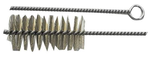 Schaefer Brush - 3" Long x 1-1/4" Diam Brass Long Handle Wire Tube Brush - Single Spiral, 27" OAL, 0.008" Wire Diam, 3/8" Shank Diam - Industrial Tool & Supply