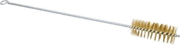 Schaefer Brush - 3" Long x 1-1/4" Diam Brass Long Handle Wire Tube Brush - Single Spiral, 15" OAL, 0.008" Wire Diam, 3/8" Shank Diam - Industrial Tool & Supply