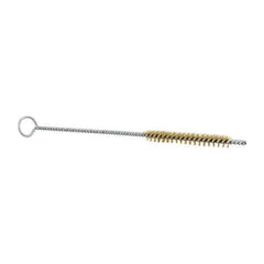 Schaefer Brush - 3" Long x 3/8" Diam Brass Long Handle Wire Tube Brush - Single Spiral, 27" OAL, 0.005" Wire Diam, 0.145" Shank Diam - Industrial Tool & Supply