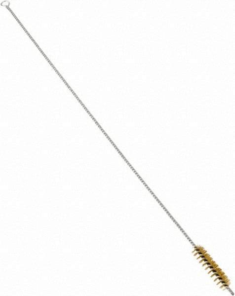 Schaefer Brush - 3" Long x 3/4" Diam Brass Long Handle Wire Tube Brush - Single Spiral, 27" OAL, 0.006" Wire Diam, 3/8" Shank Diam - Industrial Tool & Supply