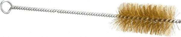 Schaefer Brush - 3" Long x 1-1/2" Diam Brass Long Handle Wire Tube Brush - Single Spiral, 27" OAL, 0.008" Wire Diam, 3/8" Shank Diam - Industrial Tool & Supply