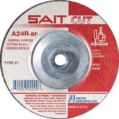 Sait - 24 Grit, 4-1/2" Wheel Diam, 3/32" Wheel Thickness, Type 27 Depressed Center Wheel - Aluminum Oxide, Resinoid Bond, R Hardness, 13,300 Max RPM, Compatible with Angle Grinder - Industrial Tool & Supply