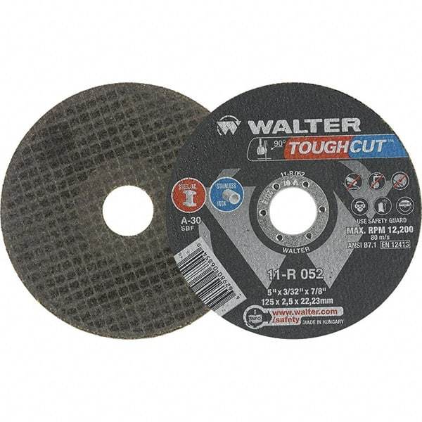 WALTER Surface Technologies - 5" Cutoff Wheel - 3/32" Thick, 7/8" Arbor, Use with Angle Grinders - Industrial Tool & Supply