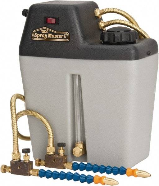 Trico - 2 Outlet, 1 Gallon Tank Capacity, High Density Polyethylene Tank Mist Coolant System - 10" Tank/Unit Length x 5-1/4" Tank/Unit Width x 12-1/4" Tank/Unit Height, 50 to 100 psi, 5' Coolant Line Length, 7" Hose Length - Industrial Tool & Supply