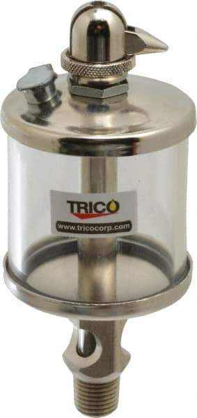 Trico - 1 Outlet, Glass Bowl, 2.5 Ounce Manual-Adjustable Oil Reservoir - 1/4 NPT Outlet, 2-1/8" Diam x 5-7/16" High - Industrial Tool & Supply