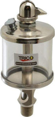 Trico - 1 Outlet, Glass Bowl, 2.5 Ounce Manual-Adjustable Oil Reservoir - 1/4 NPT Outlet, 2-1/8" Diam x 5-7/16" High - Industrial Tool & Supply
