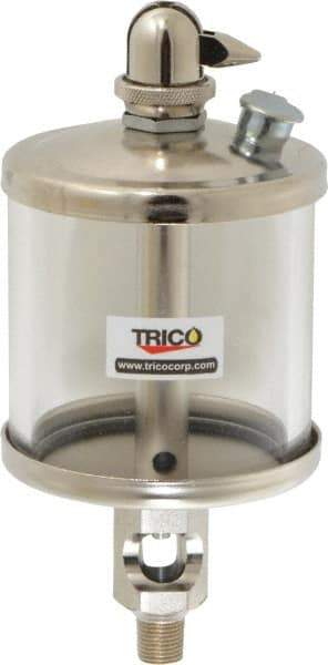 Trico - 1 Outlet, Glass Bowl, 5 Ounce Manual-Adjustable Oil Reservoir - 1/8 NPT Outlet, 2-5/8" Diam x 6-1/16" High - Industrial Tool & Supply