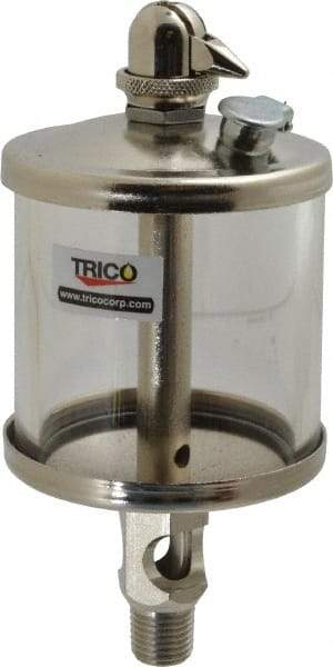 Trico - 1 Outlet, Glass Bowl, 5 Ounce Manual-Adjustable Oil Reservoir - 1/4 NPT Outlet, 2-5/8" Diam x 6-1/16" High - Industrial Tool & Supply