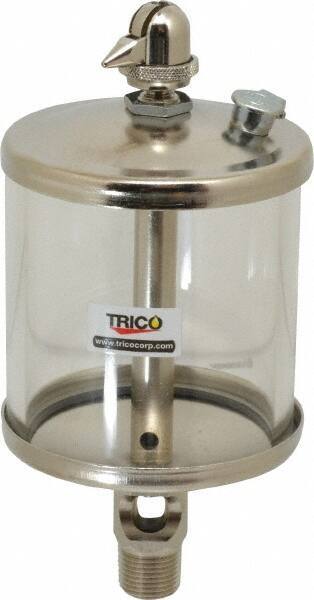 Trico - 1 Outlet, Glass Bowl, 10 Ounce Manual-Adjustable Oil Reservoir - 3/8 NPT Outlet, 3-1/8" Diam x 6-13/16" High - Industrial Tool & Supply