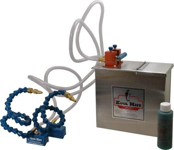 Kool Mist - 2 Outlet, 1 Gal Tank Capacity, Stainless Steel Tank Mist Coolant System - 4' Coolant Line Length, 18" Hose Length, 5/16" Nozzle Diam - Industrial Tool & Supply