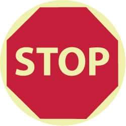 NMC - Stop, Anti-Skid Polyester Floor Sign - Round, Red on Glow (Yellow), Adhesive Backed, For Security & Admittance - Industrial Tool & Supply