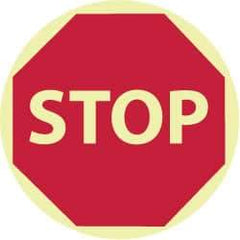 NMC - Stop, Anti-Skid Polyester Floor Sign - Round, Red on Glow (Yellow), Adhesive Backed, For Security & Admittance - Industrial Tool & Supply