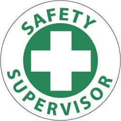 NMC - Safety Supervisor, Hard Hat Label - Green on White, 2" Thick, For Accident Prevention - Industrial Tool & Supply