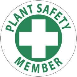 NMC - Plant Safety Member, Hard Hat Label - Green on White, 2" Thick, For Accident Prevention - Industrial Tool & Supply