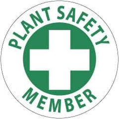 NMC - Plant Safety Member, Hard Hat Label - Green on White, 2" Thick, For Accident Prevention - Industrial Tool & Supply