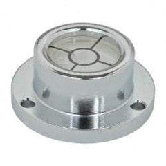 Geier & Bluhm, Inc. - 1 Inch Base Diameter x 0.44 Inch Overall Height, 1 Circle, Brass Bull's Eye Circular Level - 0.22 Inch Vial Diameter, 1/2 Inch Inner Diameter, 0.093 Inch Mounting Hole Diameter, 0.1 Inch Sensitivity, -40 to 160°F, Cross Lines - Industrial Tool & Supply