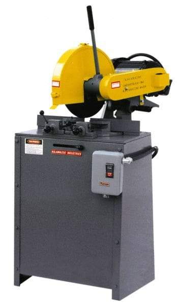 Kalamazoo - 14" Blade Diam, 1" Arbor Hole, Miter Chop & Cutoff Saw - 3 Phase, 4,400 RPM, 5 hp, 220/440 Volts, 2-1/2" in Solids at 90°, 2-1/2" in Solids at 45°, 3" in Pipe at 45° - Industrial Tool & Supply