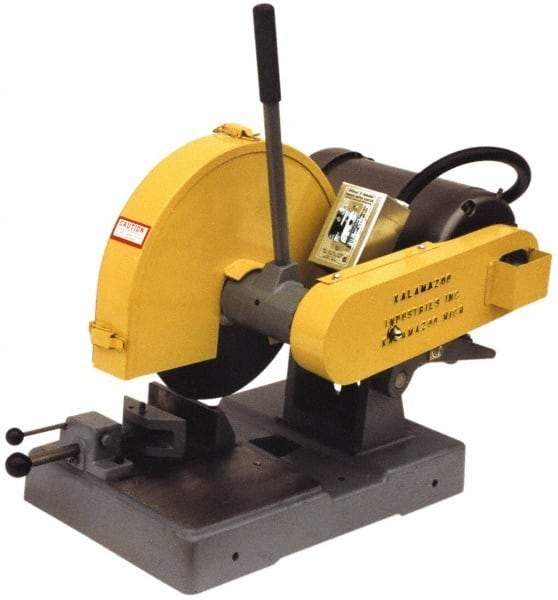 Kalamazoo - 14" Blade Diam, 1" Arbor Hole, Straight Chop & Cutoff Saw - 3 Phase, 4,400 RPM, 5 hp, 220/440 Volts, 2-1/2" in Solids at 90°, 3" in Pipe at 90° - Industrial Tool & Supply