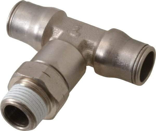 Legris - 1/2" Outside Diam, 3/8 NPT, Nickel Plated Brass Push-to-Connect Tube Male Swivel Branch Tee - 290 Max psi, Tube to Male NPT Connection, Buna Nitrile O-Ring - Industrial Tool & Supply