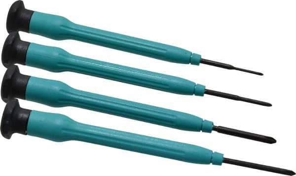 Moody Tools - 4 Piece JIS & Phillips Screwdriver Set - Round Shank, Multi Handle, Bit Sizes: Philips JIS: #000 to #00, Phillips: #0 to #1 - Industrial Tool & Supply