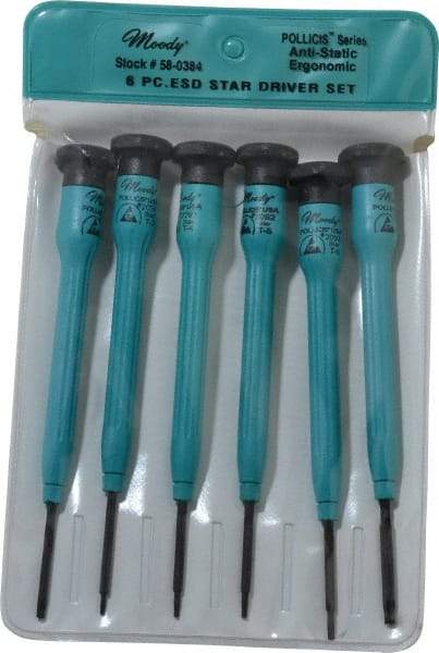 Moody Tools - 6 Piece Torx Screwdriver Set - Round Shank, Multi Handle, Bit Sizes: Torx T3, T4, T5, T6, IP8 & IP10 - Industrial Tool & Supply
