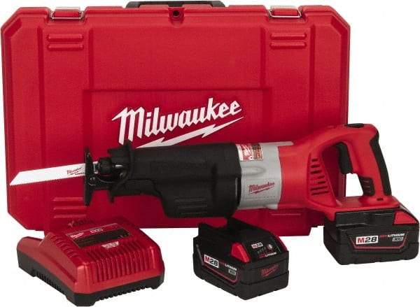 Milwaukee Tool - 28V, 0 to 2,000, 0 to 3,000 SPM, Cordless Reciprocating Saw - 1-1/8" Stroke Length, 15-7/8" Saw Length, 2 Lithium-Ion Batteries Included - Industrial Tool & Supply