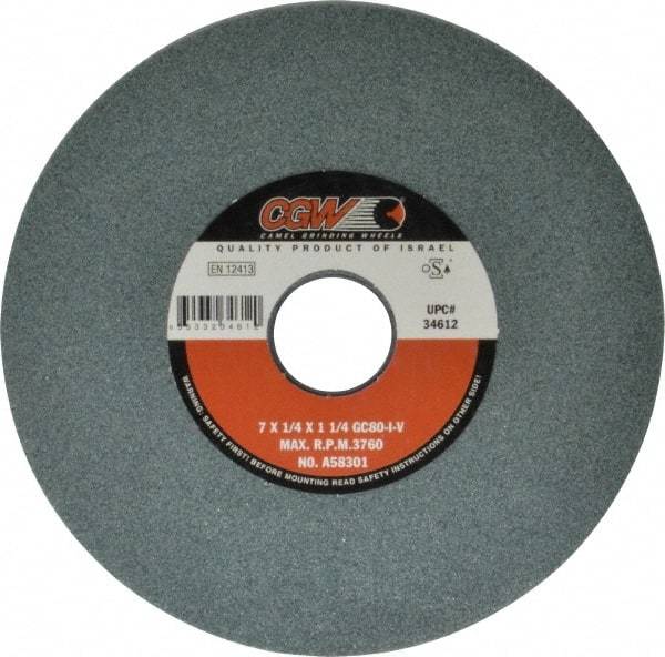 Camel Grinding Wheels - 7" Diam x 1-1/4" Hole x 1/4" Thick, I Hardness, 80 Grit Surface Grinding Wheel - Silicon Carbide, Type 1, Medium Grade, 3,760 Max RPM, Vitrified Bond, No Recess - Industrial Tool & Supply