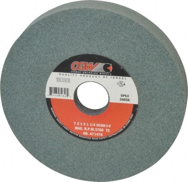 Camel Grinding Wheels - 7" Diam x 1-1/4" Hole x 1" Thick, I Hardness, 80 Grit Surface Grinding Wheel - Silicon Carbide, Type 5, Medium Grade, 3,760 Max RPM, Vitrified Bond, One-Side Recess - Industrial Tool & Supply