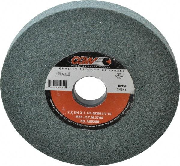 Camel Grinding Wheels - 7" Diam x 1-1/4" Hole x 3/4" Thick, I Hardness, 60 Grit Surface Grinding Wheel - Silicon Carbide, Type 5, Medium Grade, 3,760 Max RPM, Vitrified Bond, One-Side Recess - Industrial Tool & Supply