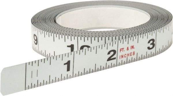 Starrett - 12 Ft. Long x 1/2 Inch Wide, 1/32 and 1/16 Inch Graduation, White, Steel Adhesive Tape Measure - Industrial Tool & Supply