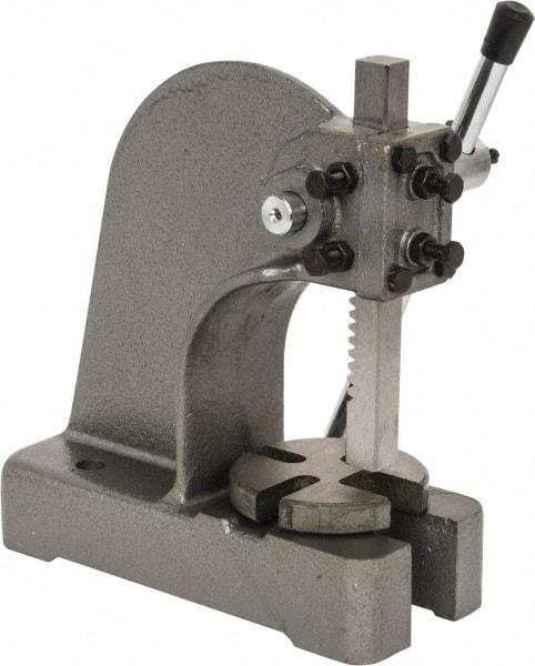 Interstate - 3/4" Ram, 3-1/4" Throat Depth, 1/2 Ton Manual Arbor Press - 4-1/2" Max Work Height x 6-1/2" Max Work Width, Single Leverage, 4" Base Width x 9-1/2" Base Depth - Industrial Tool & Supply
