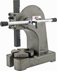 Interstate - 1" Ram, 4" Throat Depth, 1 Ton Manual Arbor Press - 5-1/4" Max Work Height x 8" Max Work Width, Single Leverage, 5" Base Width x 11" Base Depth - Industrial Tool & Supply