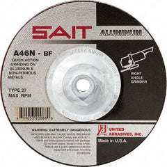 Sait - 46 Grit, 4-1/2" Wheel Diam, 1/4" Wheel Thickness, Type 27 Depressed Center Wheel - Aluminum Oxide, Resinoid Bond, N Hardness, 13,300 Max RPM, Compatible with Angle Grinder - Industrial Tool & Supply