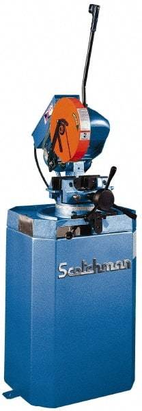 Scotchman - 2 Cutting Speeds, 10-3/4" Blade Diam, Cold Saw - 30 & 60 RPM Blade Speed, Floor Machine, 3 Phase, Compatible with Ferrous Material - Industrial Tool & Supply