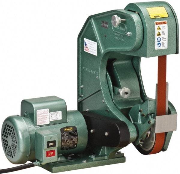 Burr King - 60 Inch Long x 1-1/2 and 2 Inch Wide Belt Grinder - 1.5 hp, 120 Volts, Vertical Belt, 8,000 Ft. per Min Belt Speed - Industrial Tool & Supply