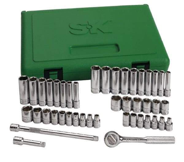 SK - 44 Piece 1/4" Drive Standard Deep Socket Set - 6 Points, 3/16 to 9/16", 4 to 15mm, Inch/Metric Measurement Standard - Industrial Tool & Supply